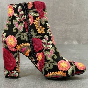 MIA Rosebud Black Embroidered Ankle Booties